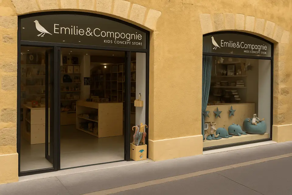 devanture de la façade de la boutique emilie & compagnie à aix en provence
