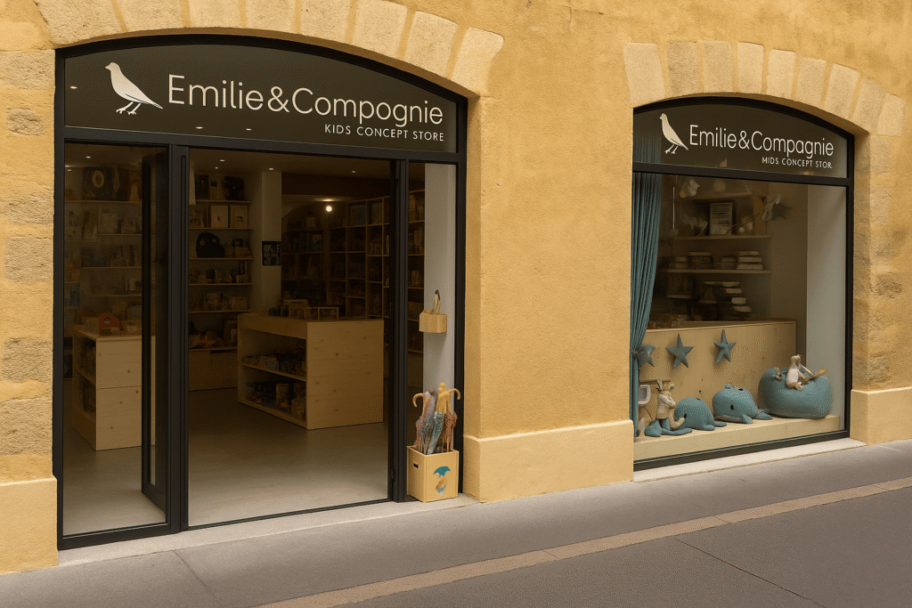 devanture de la façade de la boutique emilie & compagnie à aix en provence