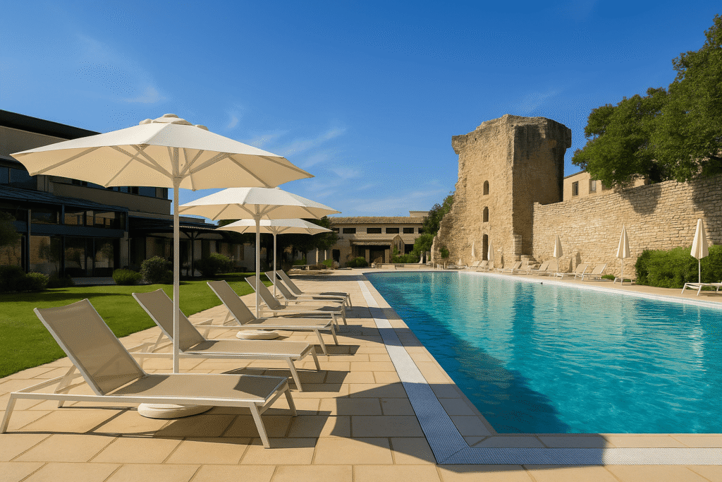 la piscine des thermes sextius ensoleillées avec les parasols